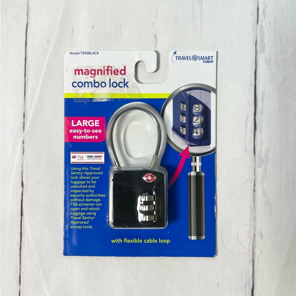 Travel Smart by Conair TSA Luggage Lock Magnified Combination Cable NWT Black
